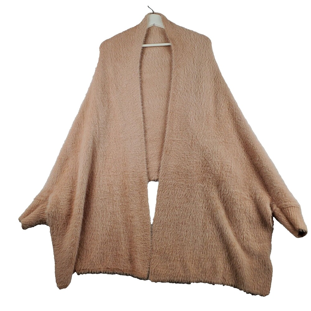 Anthropologie Look By M Cardigan Sweater Women One Size Pink Peach  Faux Fur‎